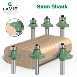 LAVIE 6pcs 8mm Corner Round Over Router Bit With Bearing Milling Cutter For Wood Woodworking Tool Tungsten Carbide MC02048