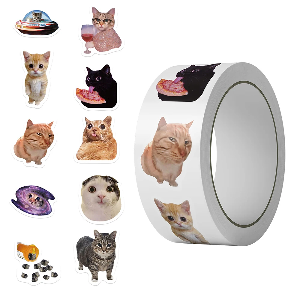 

500pcs/roll Cute Funny Cat Meme Stickers Sealing Labels Decals Water Bottle Notebook Phone Cartoon Graffiti Sticker Decoration