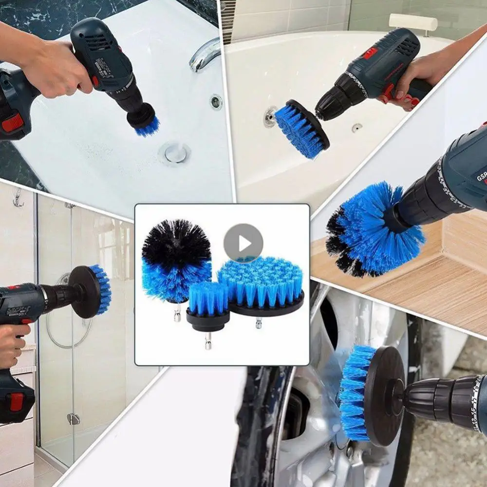 Bathroom Cleaning Kit With Extender Drill Brush Polisher Round Plastic 2/3.5/4/5 Brush Brush Attachment Set Auto Tires Cleaning