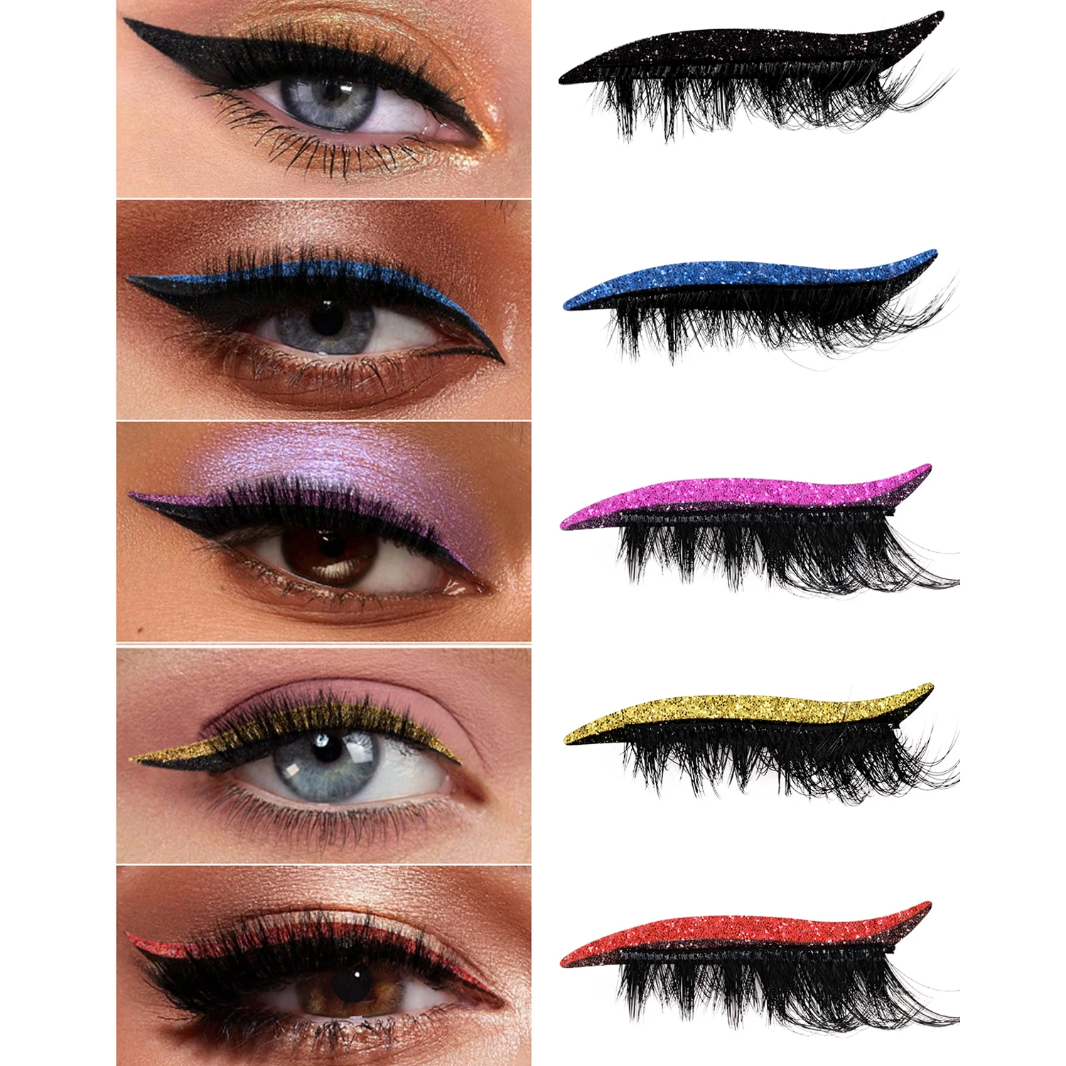 4 Pairs Glitter Self-Adhesive Lash Stickers Set, Waterproof, No Glue, for Party & Stage Makeup