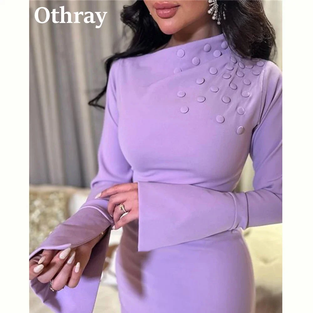 Otray-Vestidos De Noche lilas De Dubái para mujer, falda asimétrica De manga larga con cuello alto, vestidos De fiesta De boda y graduación