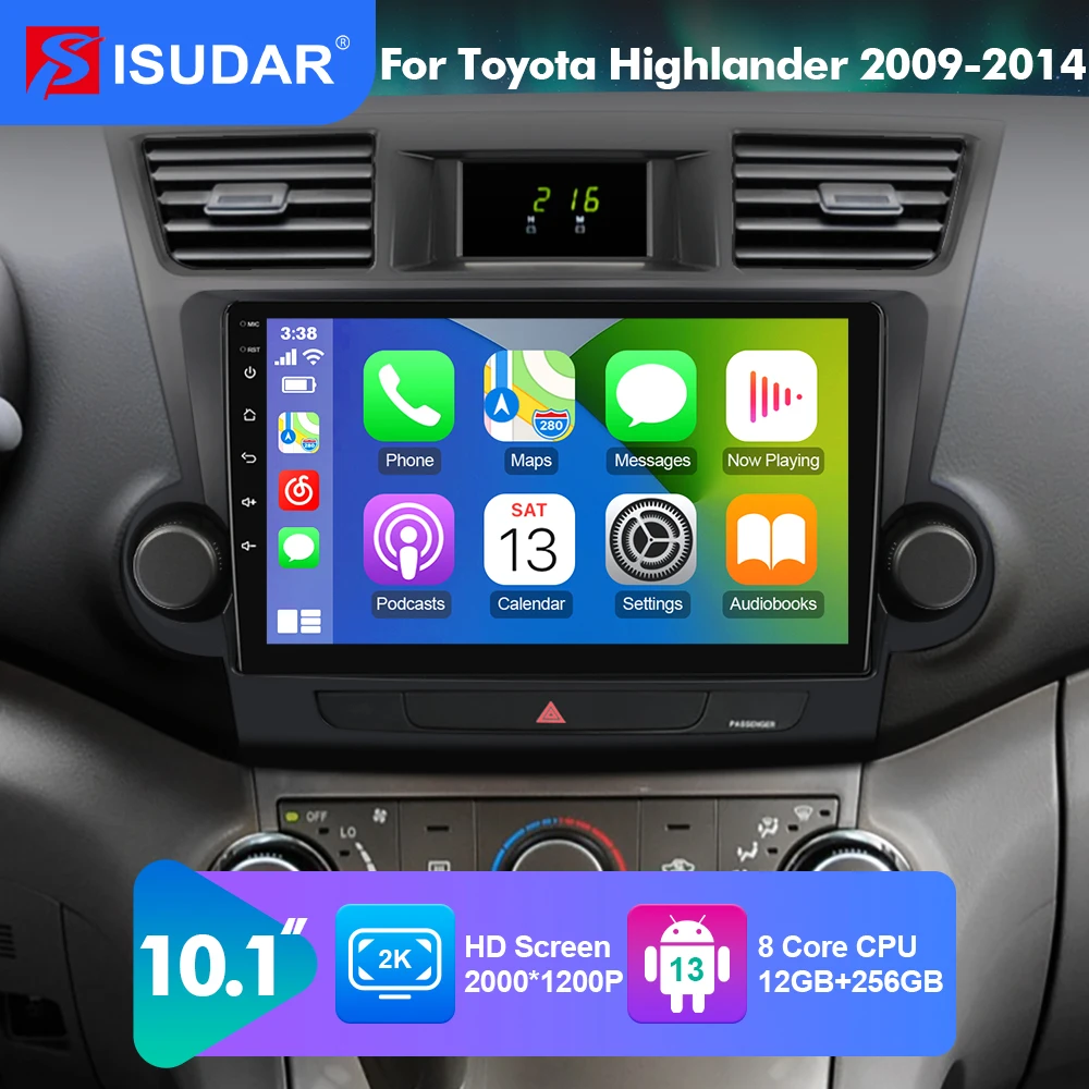 

2026 NEW! Qualcomm Snapdragon 662 Android 13 Radio Player For Toyota Highlander Kluger 2007+ Multimedia QLED screen CarPlay Ster