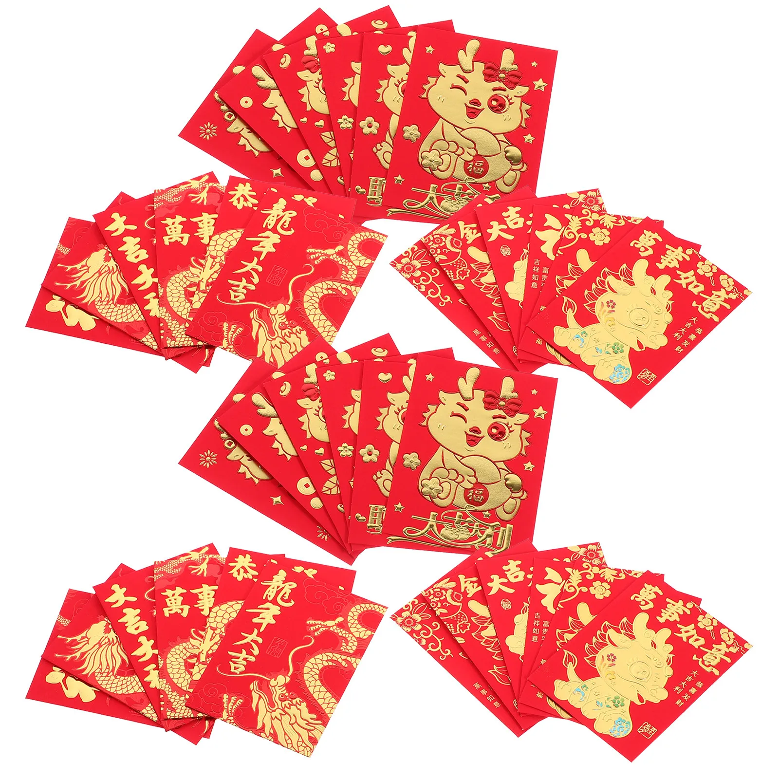

36Pcs Chinese New Year Red Envelopes Spring Festival Dragon Paper Packets Creative Money Bags Cash Holder Gift