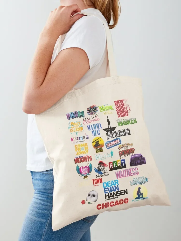 Musical Theater Sticker Shirt Inspired by Broadway Shows Tote Bag Women's shopper Reusable bags Woman shopper bag Handbags Bag