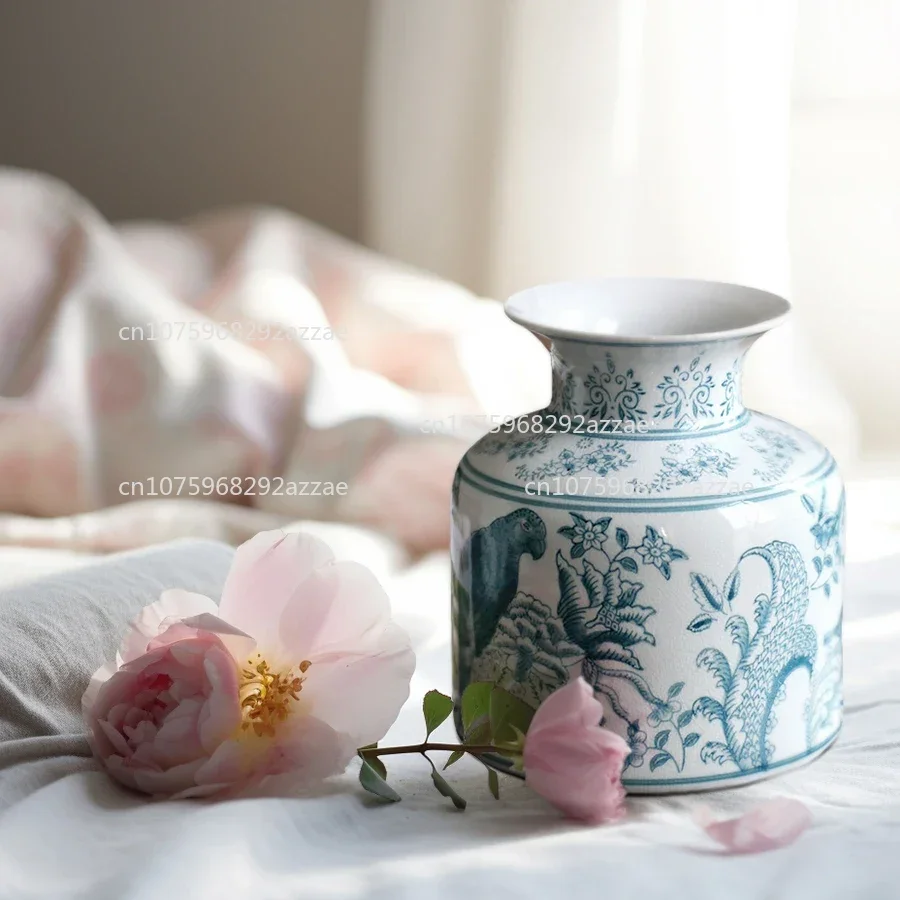 

Parrot Floral Pattern Blue and White Porcelain Vase Ceramic New Chinese Style Decorative Ornament