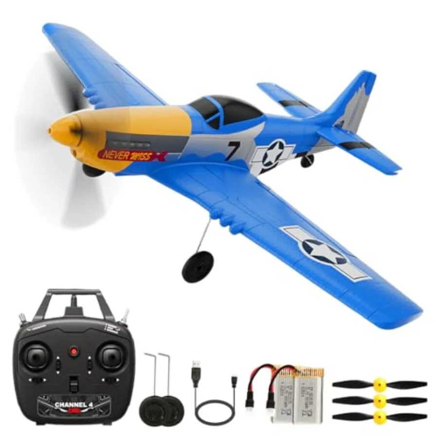 P51D RC Plane 4CH 2.4GHz RTF Remote Control Airplane P-51 Mustang Fighter Glider Aircraft Ready to Fly Radio Controlled Drone H