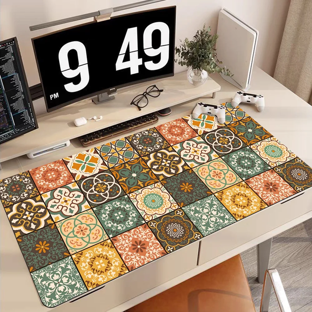 Mexican Talavera Ceramic Tile Printed Mousepad 90x40cm Big Keyboard Mat Table Mat Students Gamer Desktop Mousepad Gaming Mouse