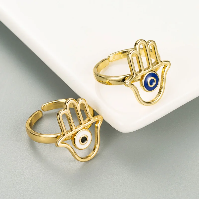 

Personality Exaggerated Hollow Palm Drop Oil Devil's Eye Ring Open Adjustable Pure Copper Hand Jewelry Fashion Accessories