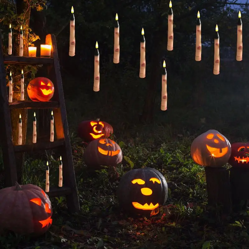 10/12Pcs Halloween Haunted House Scary Led Finger Candle Novelty Finger Candle Lights For Holiday Decorations