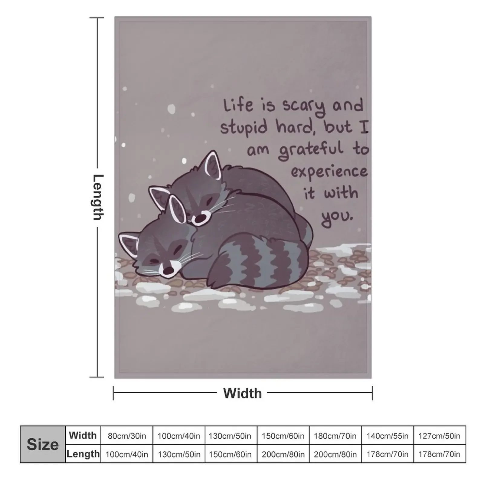 I Am Grateful to Experience it With You Snuggly Raccoons Throw Blanket Hairy Picnic Blankets