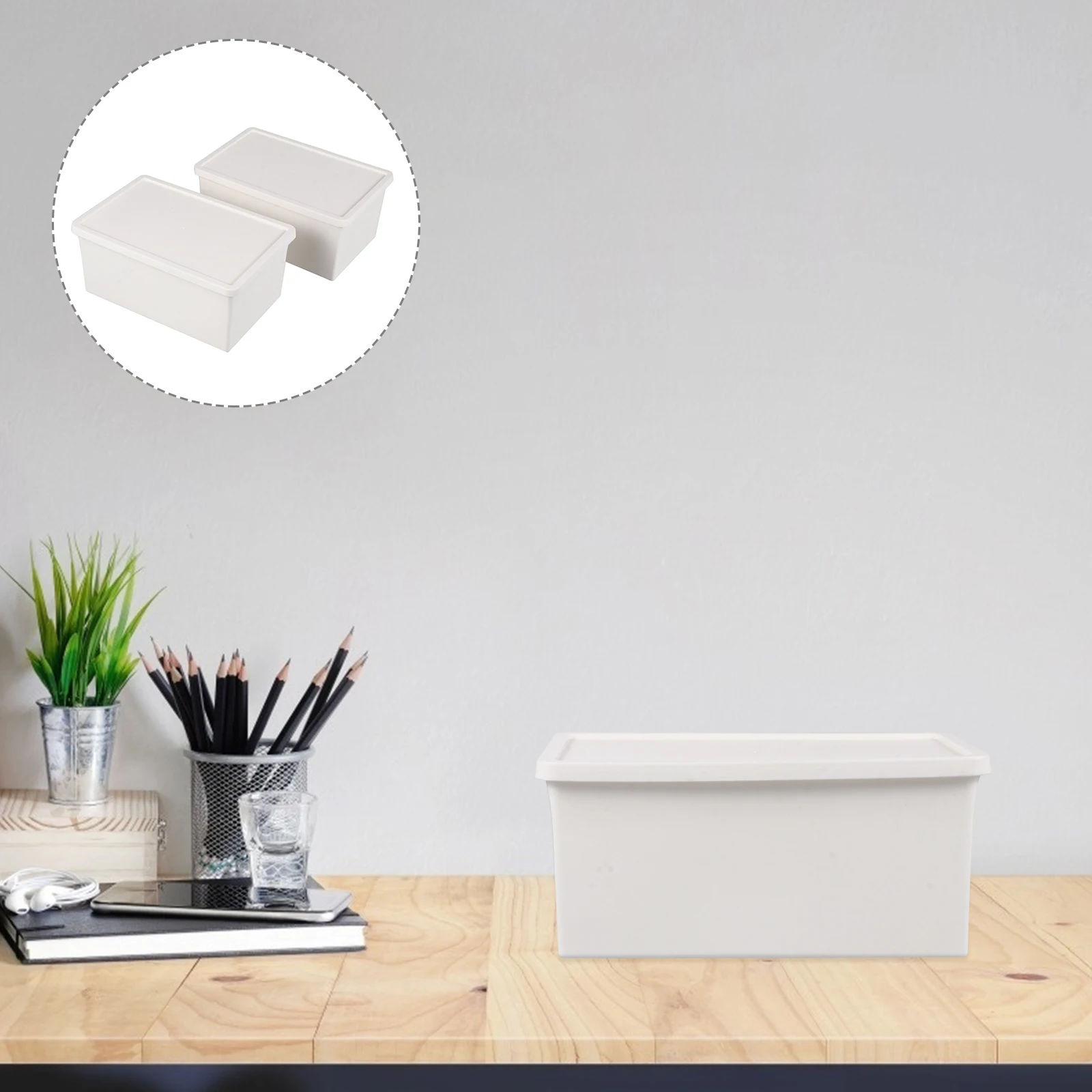 2pcs Plastic Storage Box Quality Home Organization Bedroom Plastic Desktop Box Living Room Desk White Color