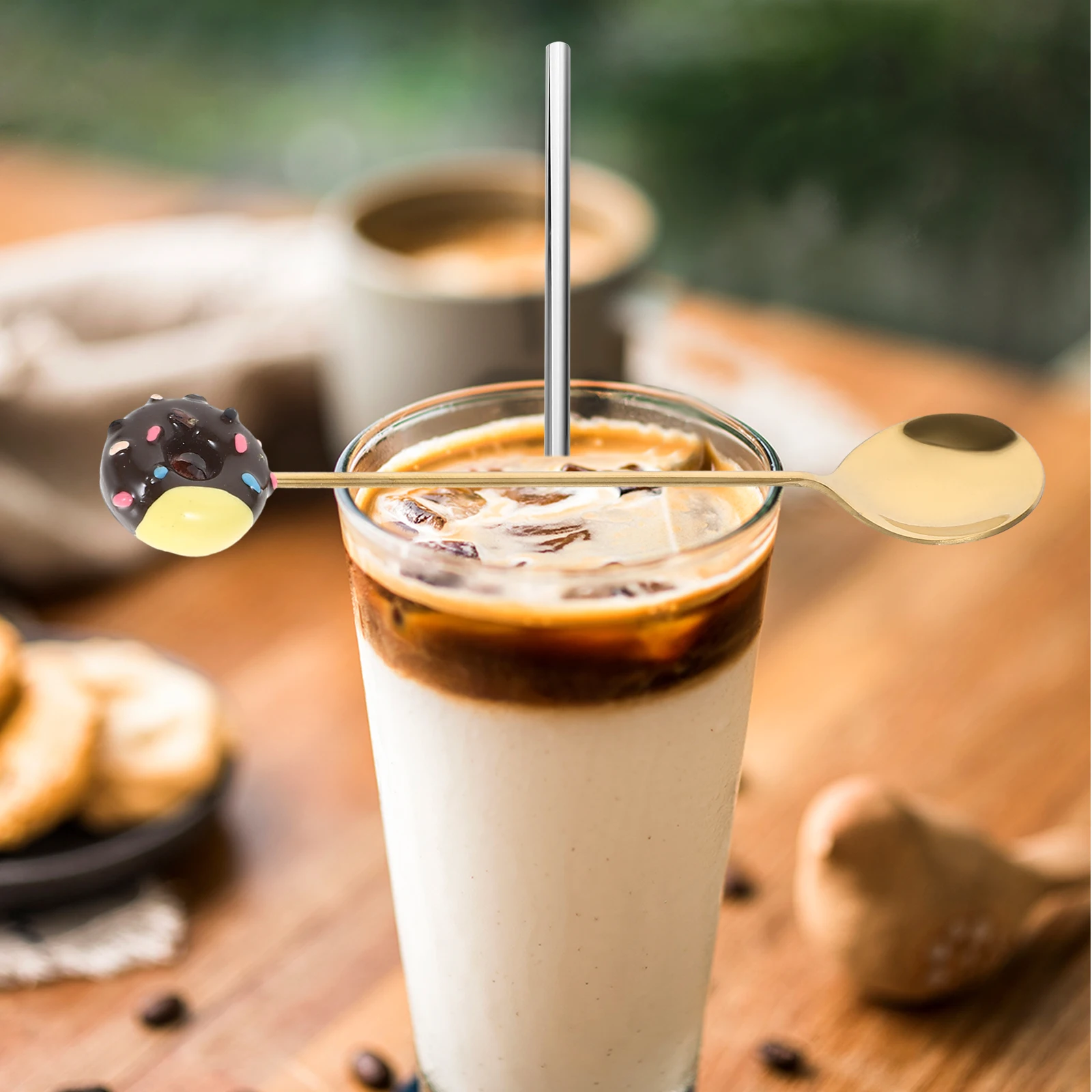 

4Pcs Donut Spoon Set Stainless Steel Ergonomic Long Handle Mixing Spoons for Pudding Ice Cream Cake Beverage Stirring Home