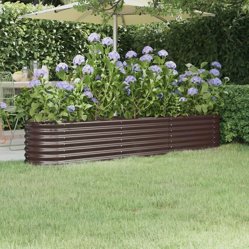 Brown Powder-Coated Steel Garden Raised Bed - 224x40x36 cm, Durable Outdoor Planter