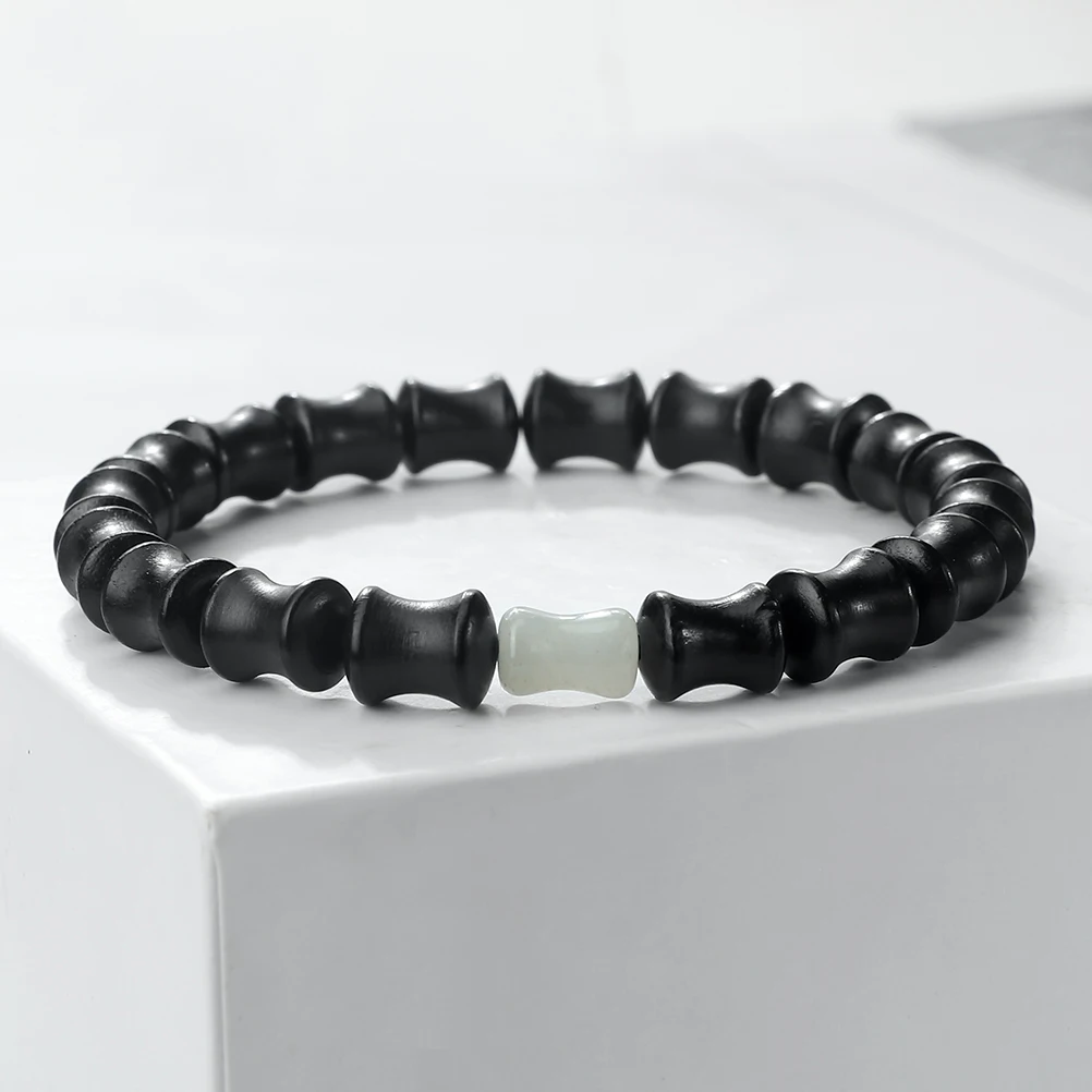 Natural Sandalwood Black Rosewood Beaded Bracelet Bamboo Joint Shape Wooden Beads Stretch Bangles Vintage Men Meditation Jewelry