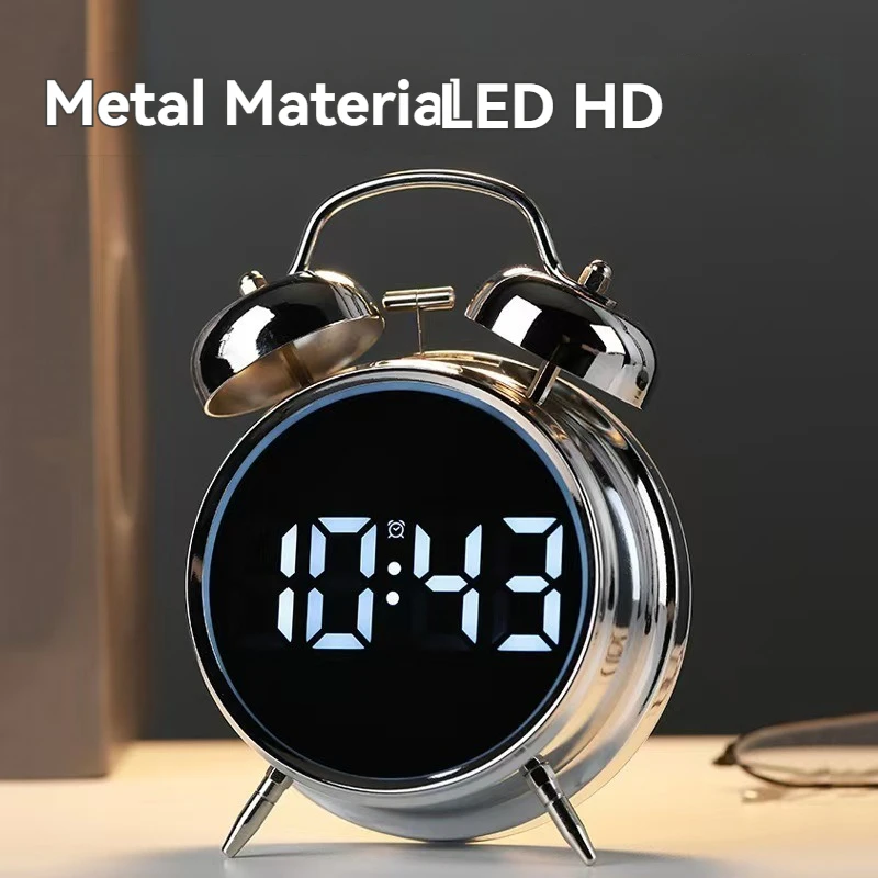 Student Alarm Clock with Super Large Volume, Metal Strong Bell Ringing to Wake Up, Essential for Households Multif and Plug In
