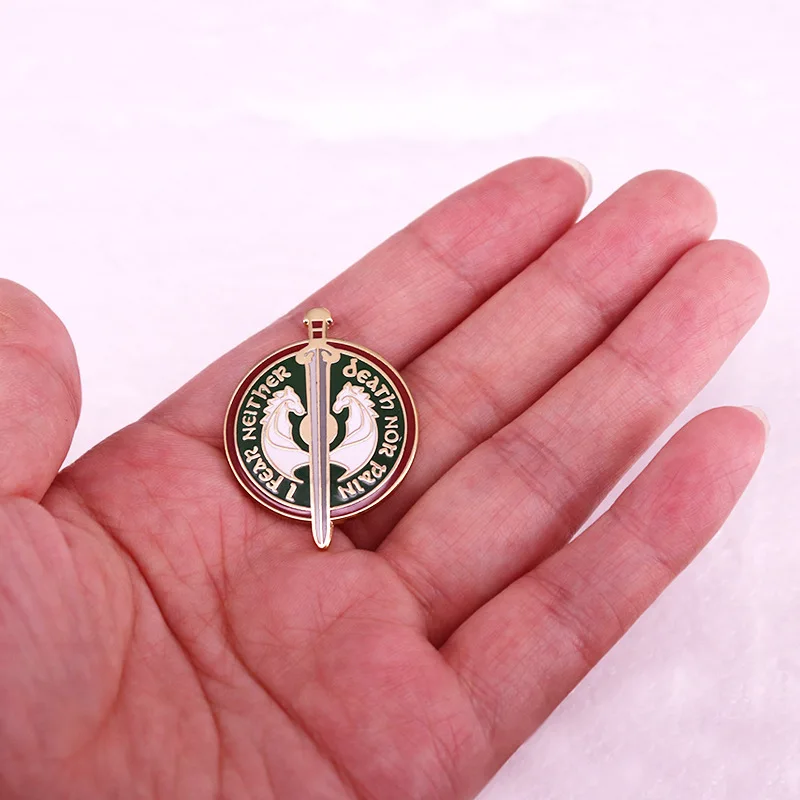 I Fear Neither Death Nor Pain Hard Enamel Pin Durin Doors Lord Rings Horse Warrior Shield Sword Brooch For Women Lapel Badges