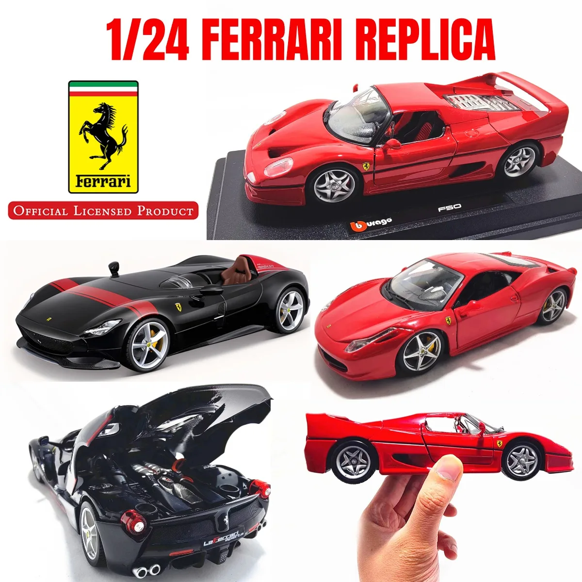 

Bburago 1:24 Ferrari Car Model Die Cast Replica Home Office Scale Laferrari Purosangue 458 488 F50 Miniature Art Gift Boy Toy
