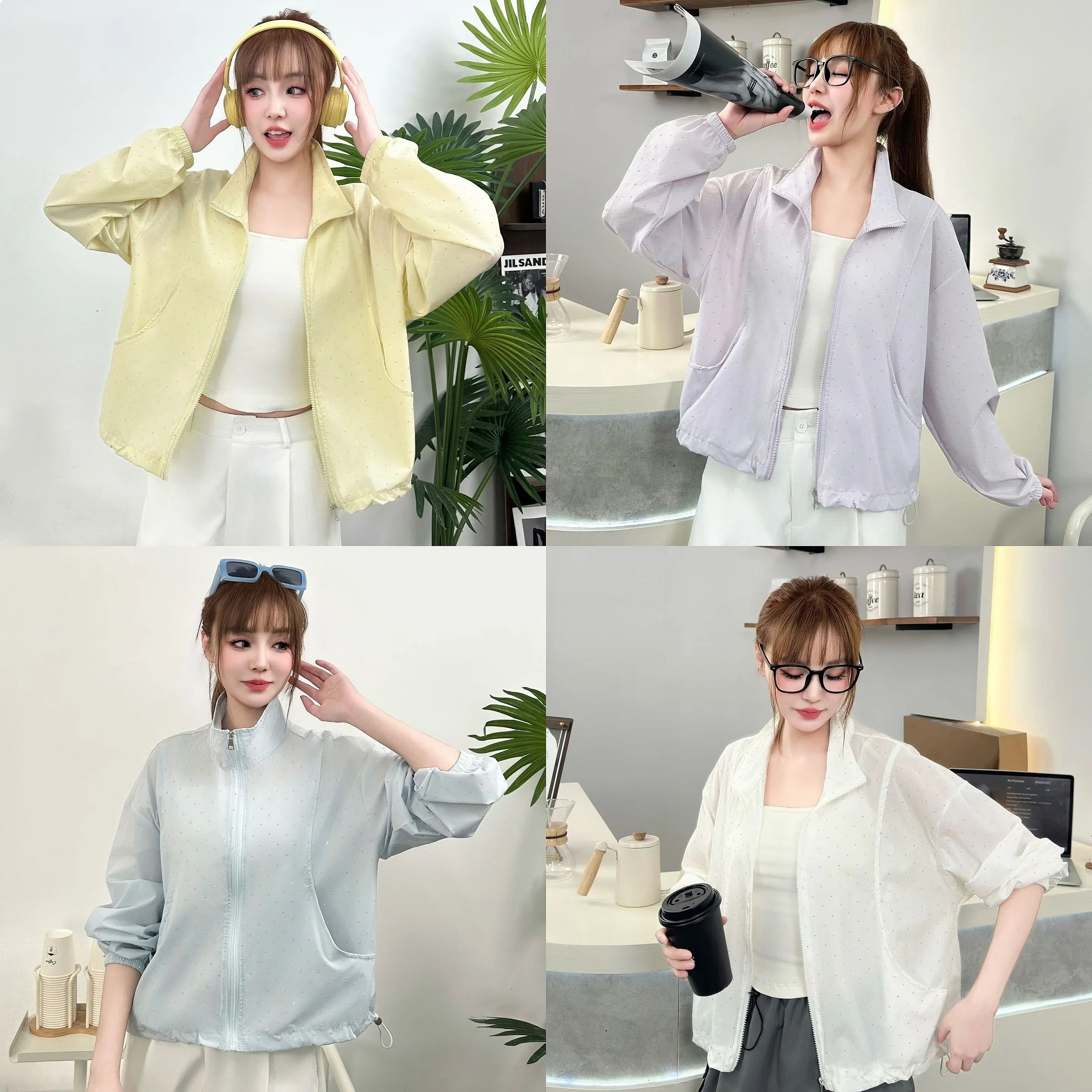 

Sunscreen Clothes For Women In 2026 Summer Stand Up Collar Lazy Style Hot Diamond Casual Loose Lightweight Breathable Top