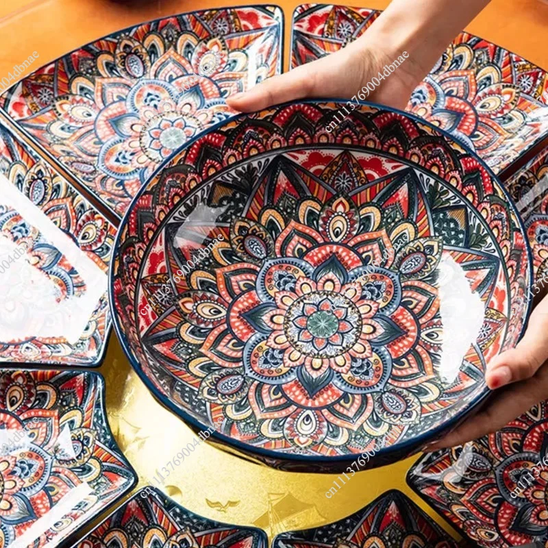 Home Tableware Creative Reunion  for   Platter Tableware Combination Set Bohemian Internet Celebrity Ceramic Tableware