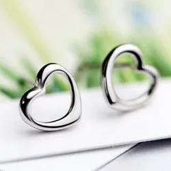 New Popular Fashion Jewelry 925 Sterling Silver Not Allergic Fresh Smooth Hollow Heart Stud Earrings  E198