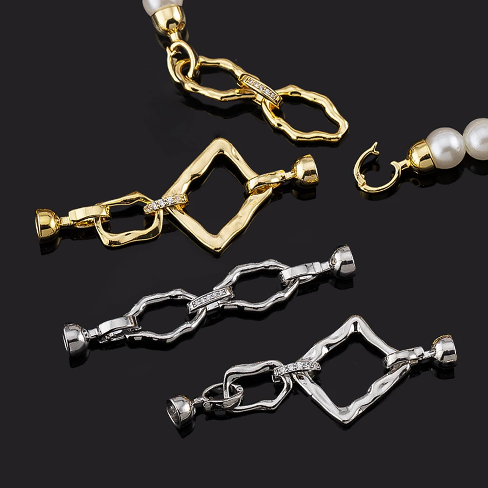 Cierre de Doble Aro de Plata Chapada en Oro de 18K con Circonita, Accesorios de Joyería para Hacer Collares y Pulseras, Conector, Gancho