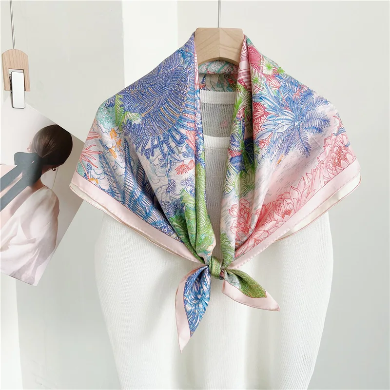 Double Sided Print Twill Silk Scarf 90 Herm Hand Rolled Edges Scarves Wraps Foulards Femme Head Neck Bag Bandana Hijab Christmas