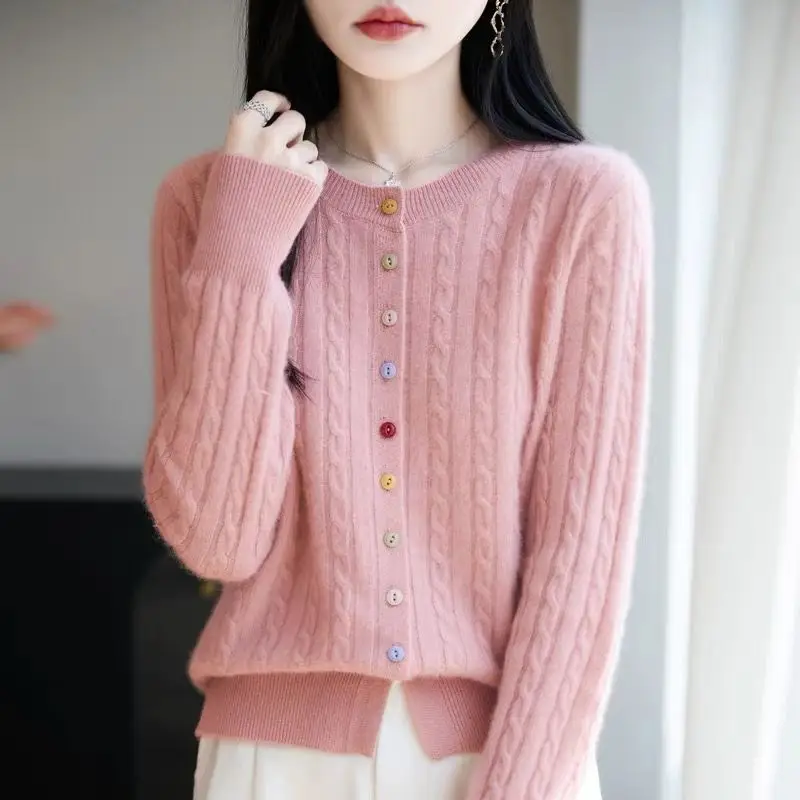 High-Grade Knit Sweater Crewneck Cardigan Coat Autumn and Winter New Long Sleeve Knitwear Female Basic Solid Color Soft Sweaters