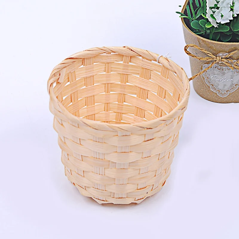 Woven Flower Basket Bamboo Basket Home Storage Basket Fruit And Vegetables Hand-Woven Storage Basket Fake Flower Decoration