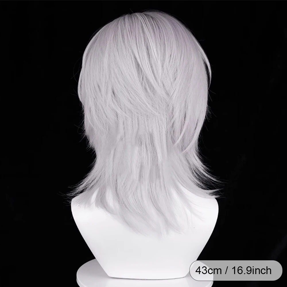 Short Straight Synthetic Silver white Wig Fluffy Men Anime Game Cosplay Heat Resistant Wig for Daily Party