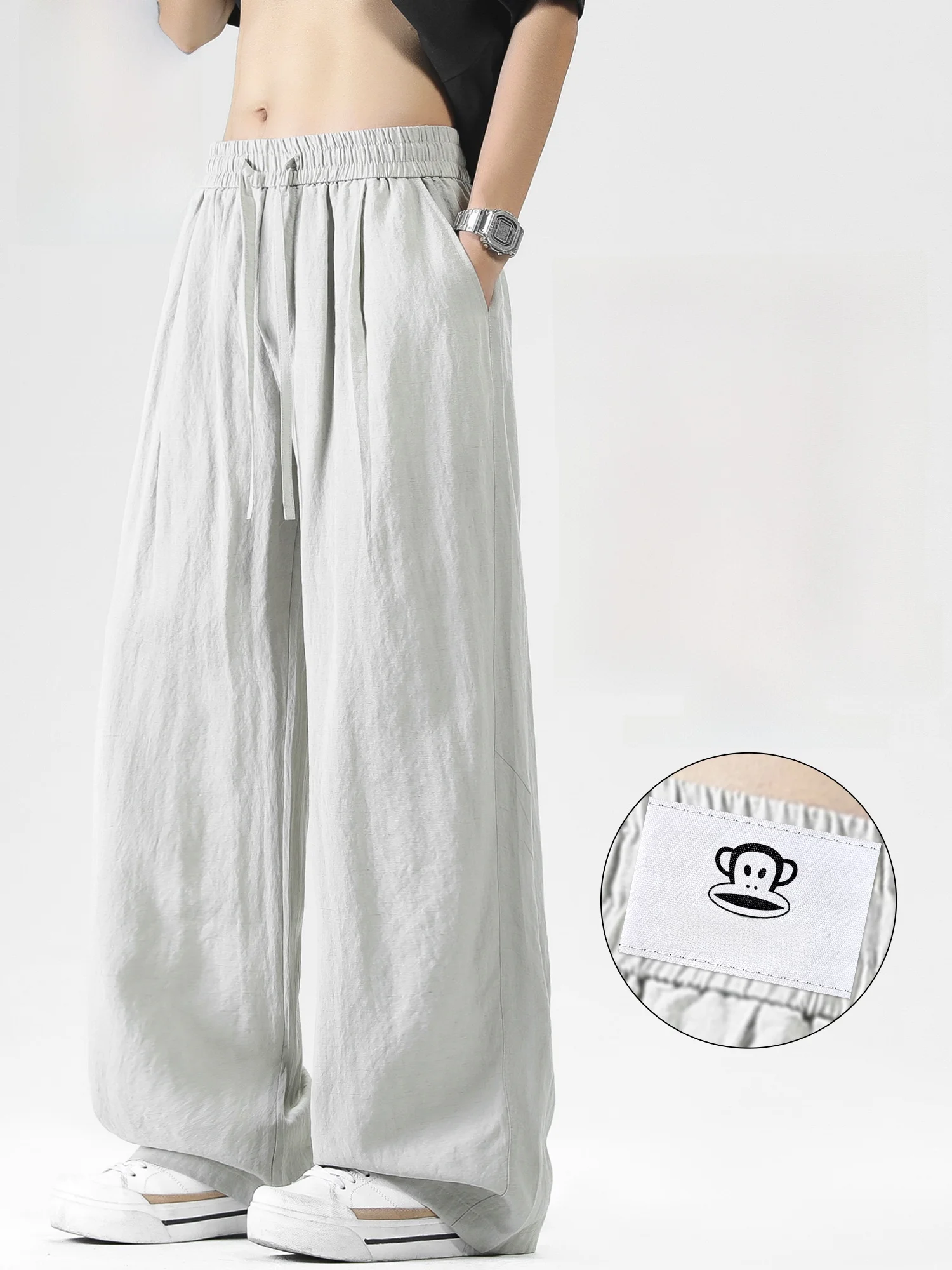 

Льняные повседневные брюки PaulFrank для мужчин: летние, дышащие, свободные, широкие, прямые, с эластичным поясом, не требующие глажки