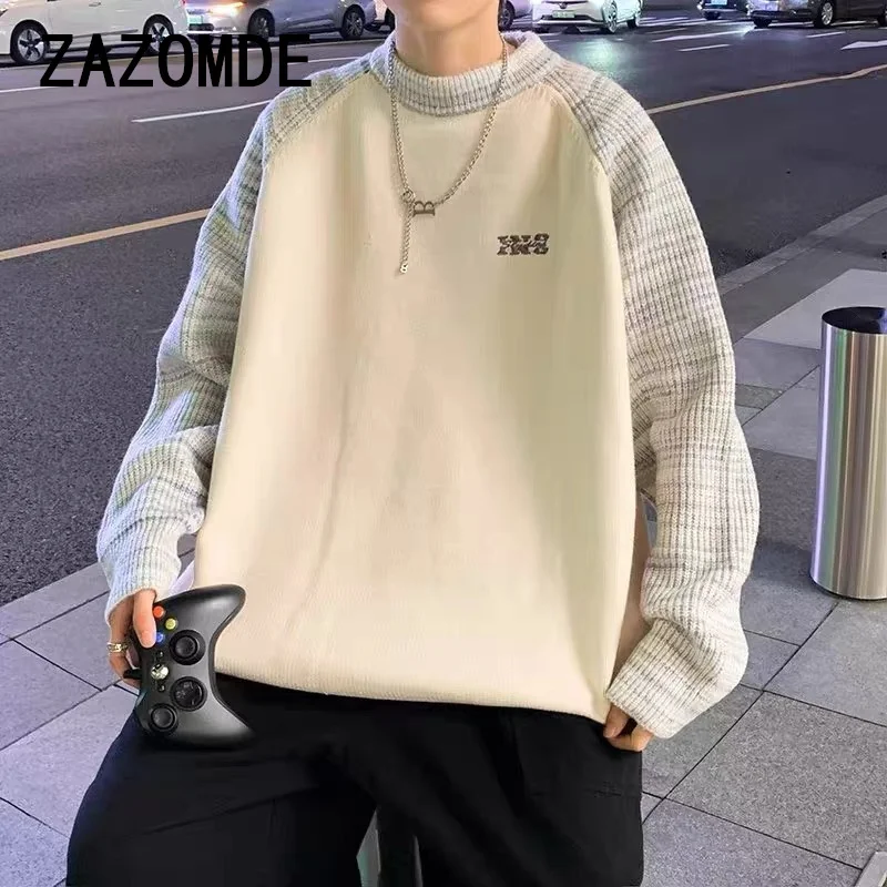 ZAZOMDE Sweaters Unisex Fashion Streetwear Autumn Winter Patchwork Couple Loose Sweaters Japanese Style Teenagers Warm jumper