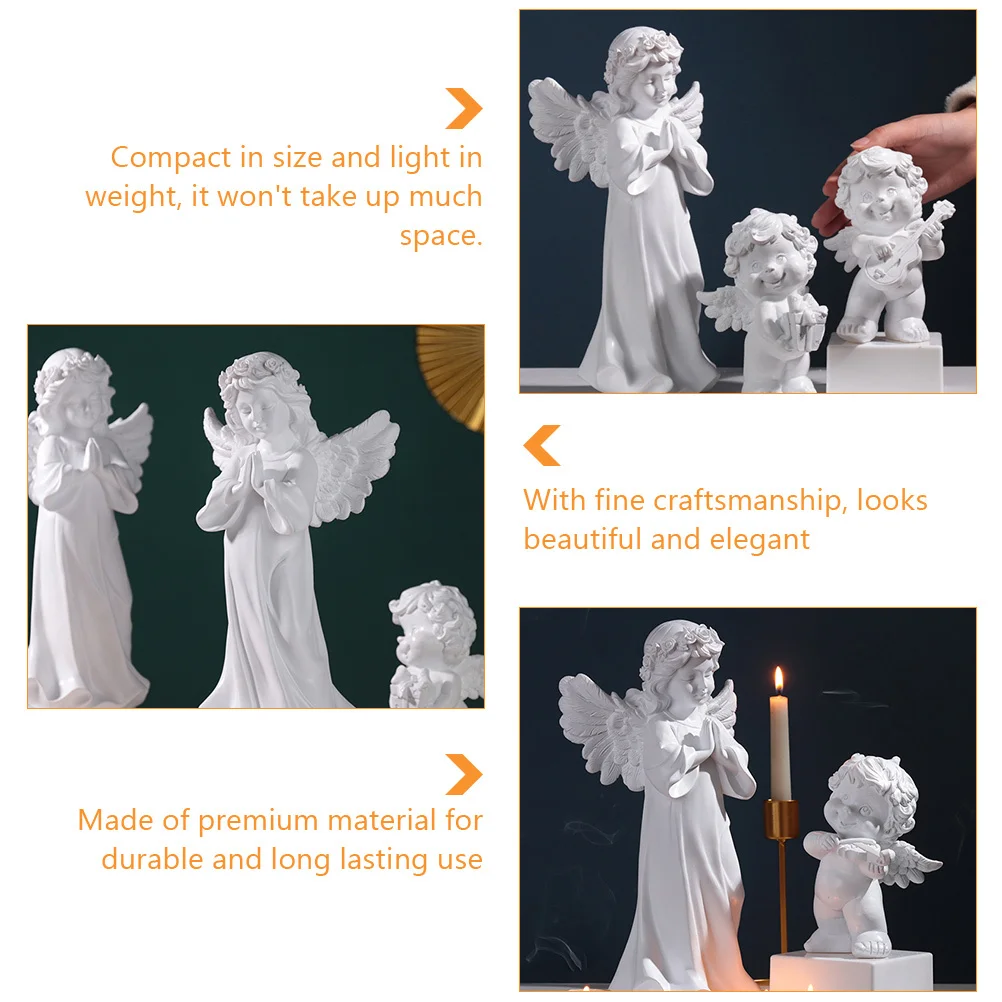 

Angel Figurine Retro Sculpture Vintage Home Decor Angels Statues Ornaments White Resin Carved Figurines Decorations