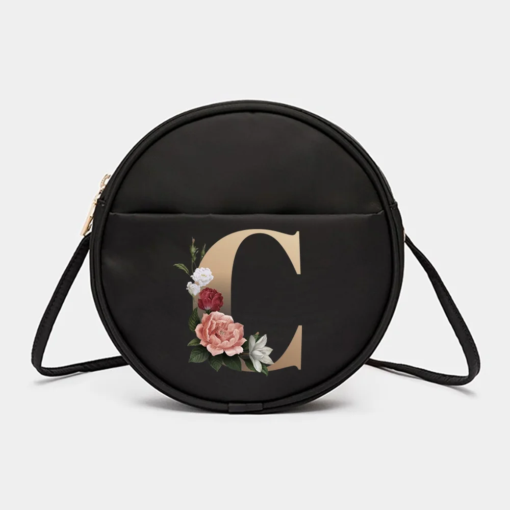 Gold Letter Name Pattern Series Round Womens Crossbody Storge Bag Handbag Phone Wallets Messenger Shoulder School Messenger Bag