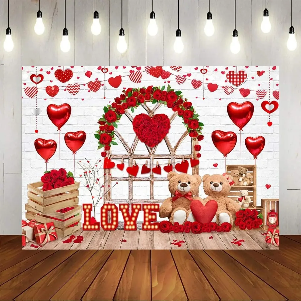 Valentinstag rote Rose Backsteinmauer Holztür Thema Banner Hintergrund, romantische Valentinstag Dekoration Fotografie Hintergrund