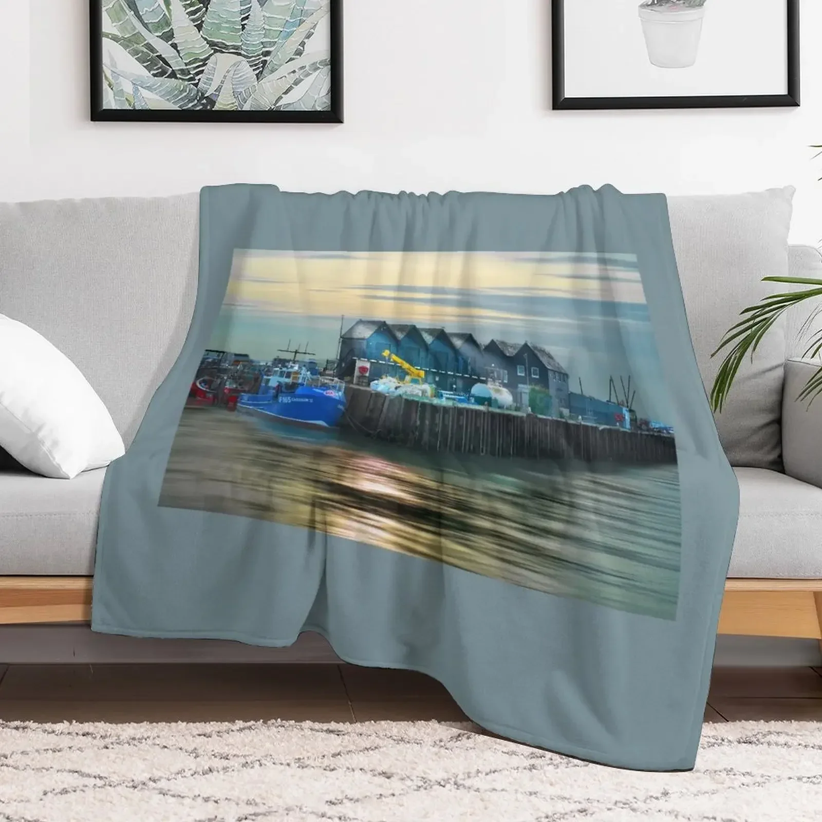 Whitstable Harbour Atmospheric Light Throw Blanket Personalized Gift warm winter Thins Tourist Blankets