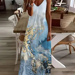 Casual Elegant Sleeveless Long Dress Summer Fashion Casual V-neck Long Dress Street Fashion Fresh Flower Print Women's Dress
