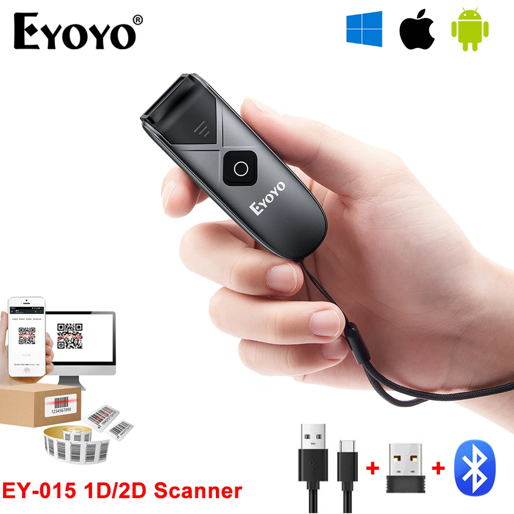 Eyoyo EY-015 Bluetooth Wireless 1D/2D Barcode Scanner Mini QR Bar code Reader PDF417 For Tobacco Garment Mobile Payment Industry