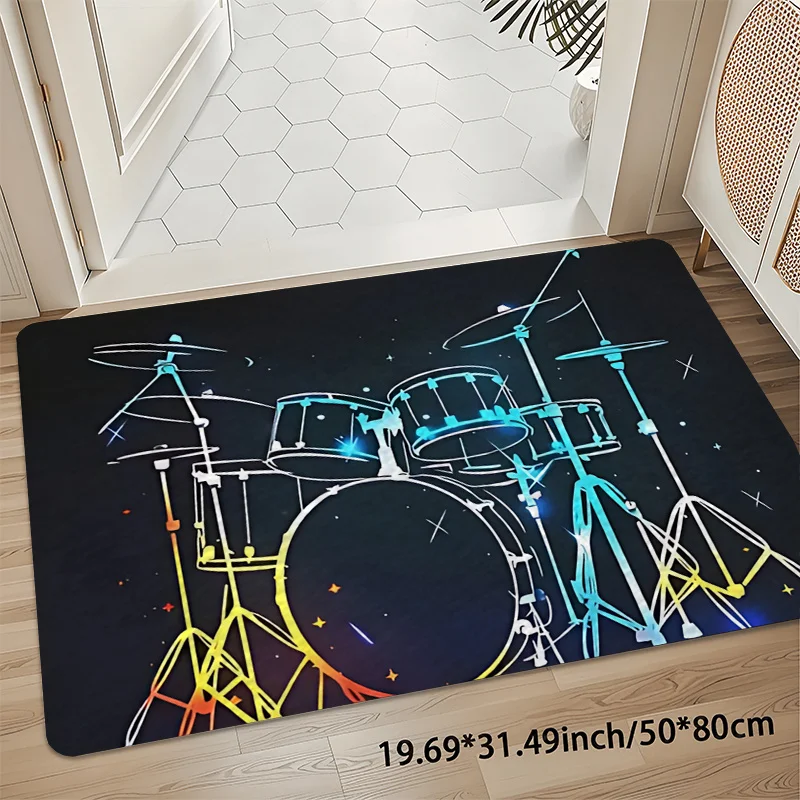 Gradient Jazz Drum Set Flannel Rug Music Band Instrument Floor Mat Soft Non-slip Area Carpet for Living Room Bedroom Decor