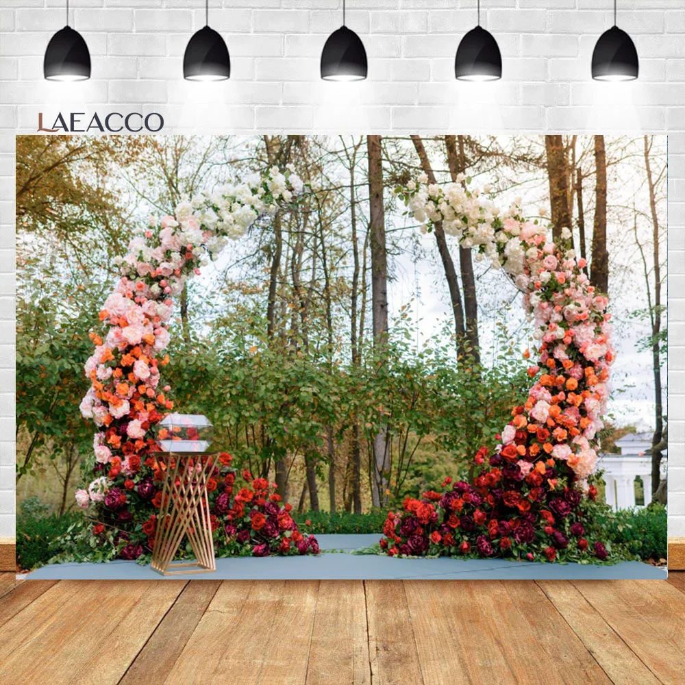 Laeacco Rustic Style Engagement Ceremony Backdrop Wedding Floral Bouquets Arch Decor Couples Portrait Photography Background