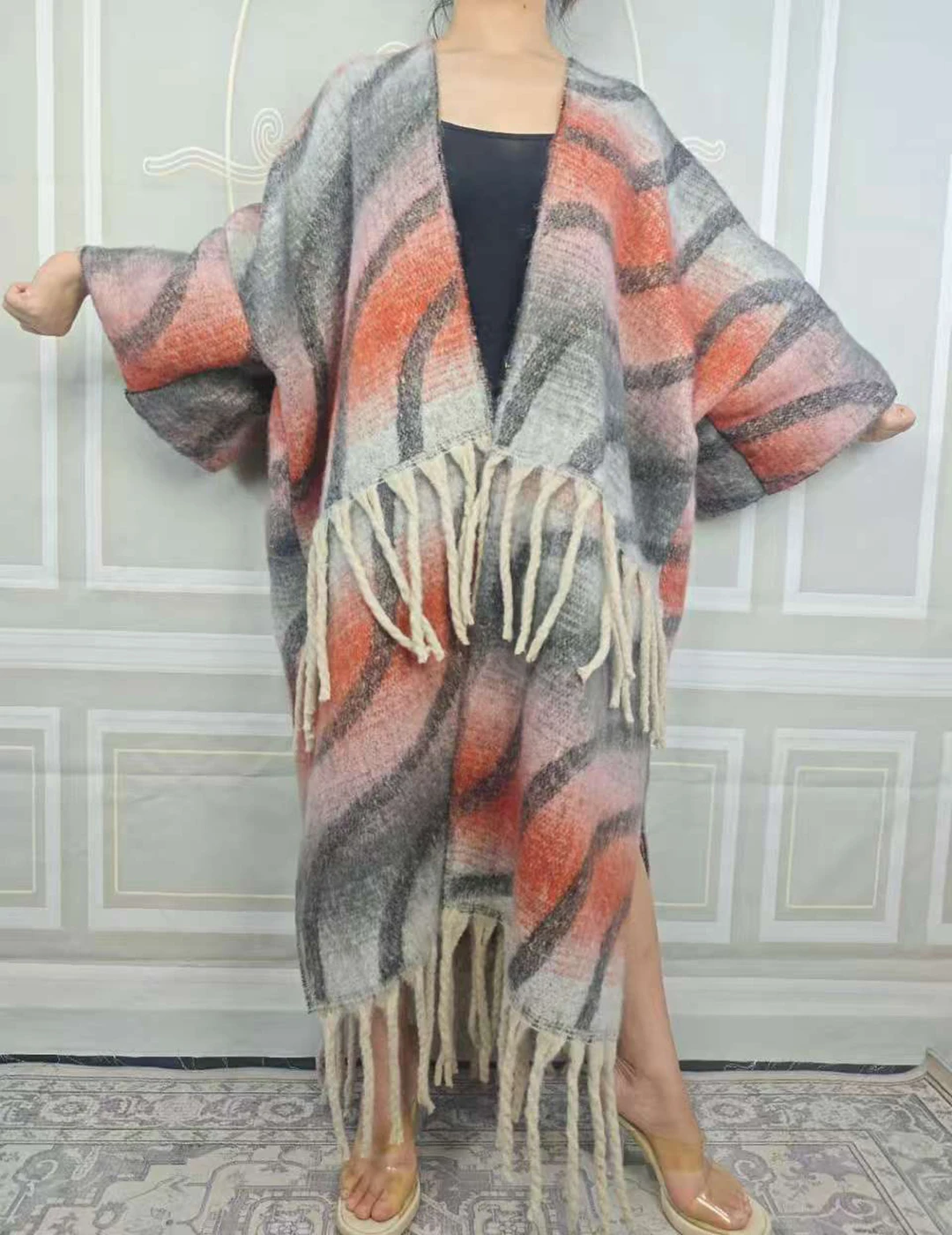 

Winter New Fashion African Women Warm Open Front Cardigans Oversize Printed Fuzzy Kimonos for Party Elegant Designer Duster Coat