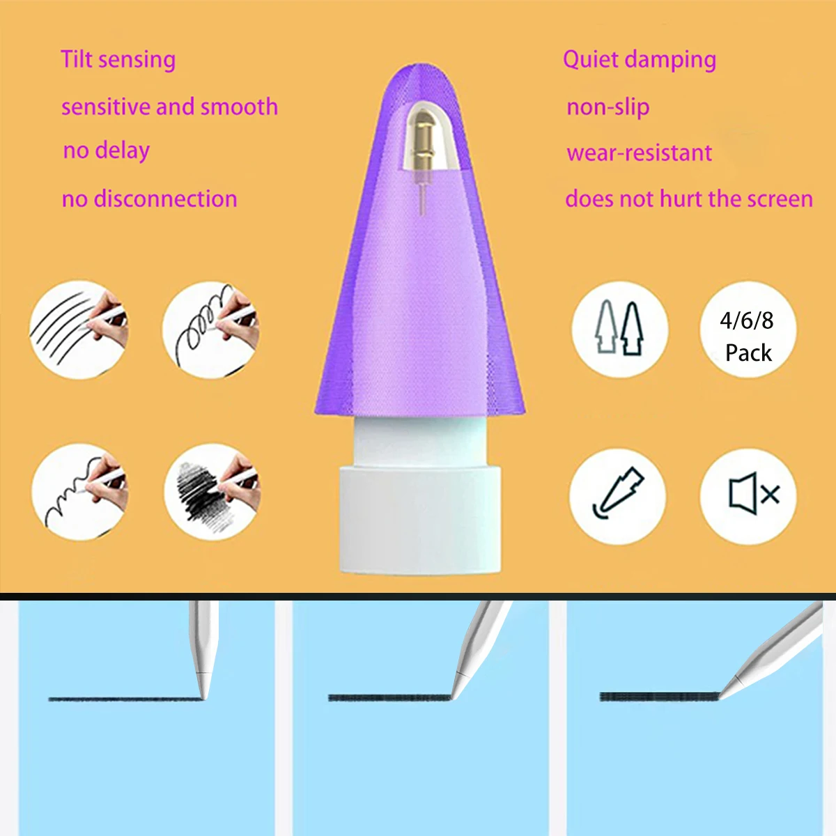 Replacement Soft Pen Tip With Damping And Silent Function Tips for Apple Pencil 3rd/2nd Generation 1st Generation Pencil Pro Nib
