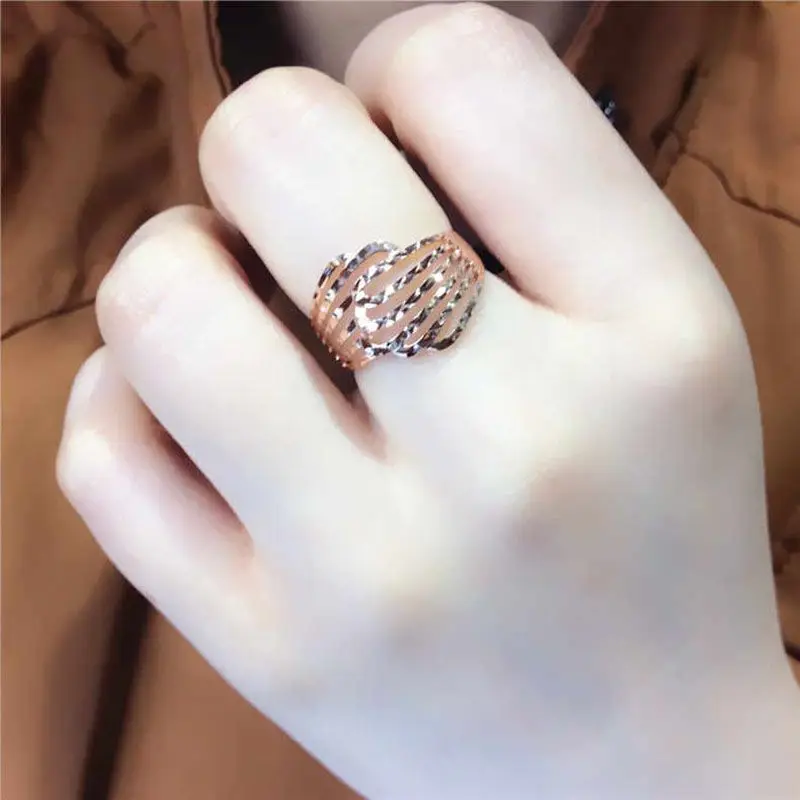 Pure Russia 585 Purple Gold Luxury Hollow Carven Design Ring Chinese Style Gift Color Gold Vintage Ring Trend