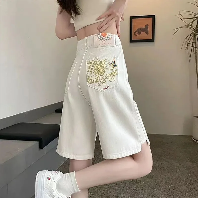 Spring Ladies Five Divide Denim Casual Shorts Korean Women Wide Leg Hot Pantalons Summer Female High Waist Solid Color Trousers