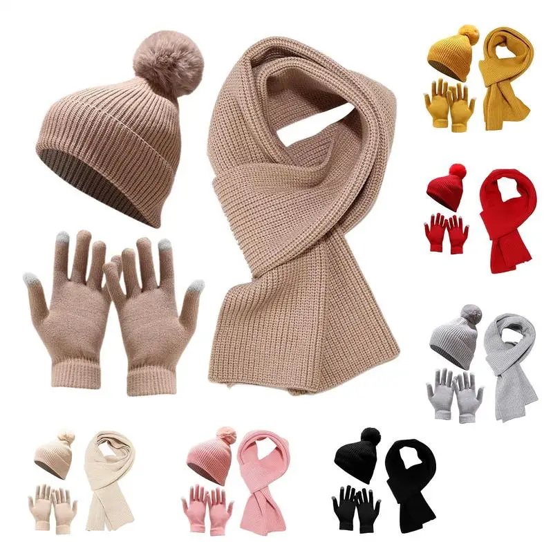 Hat Scarf Gloves Set Women Warmer Knit Scarf Womens Winter Hats Gloves Set Stocking Stuffers For Travel Walk Shopping