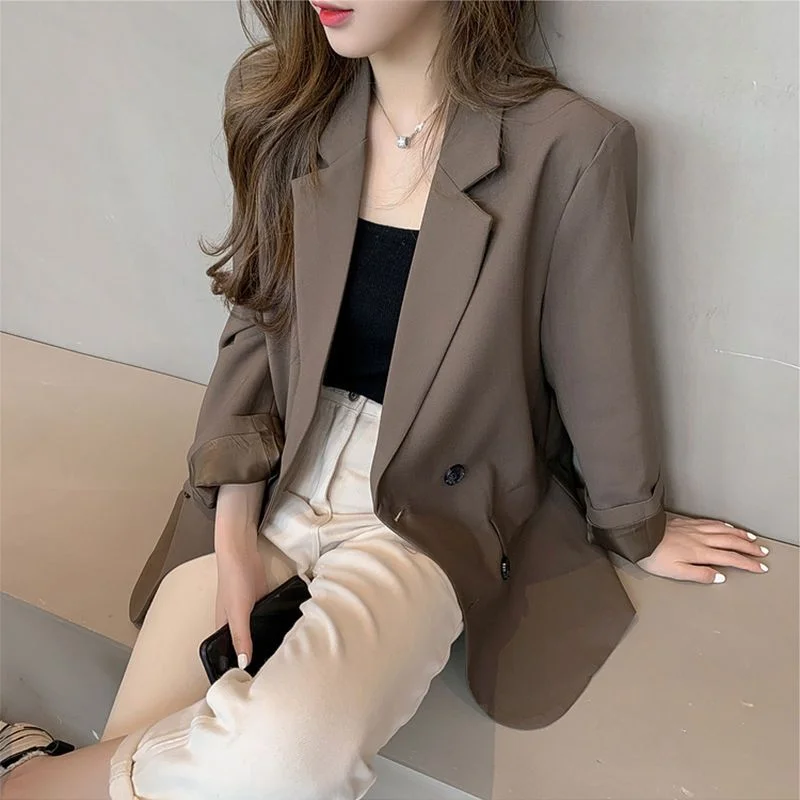 Autumn and Winter Women's 2025 New Stitched Suit Collar Button Pocket Fashion Solid Color Versatile Casual Long Sleeve Blazers