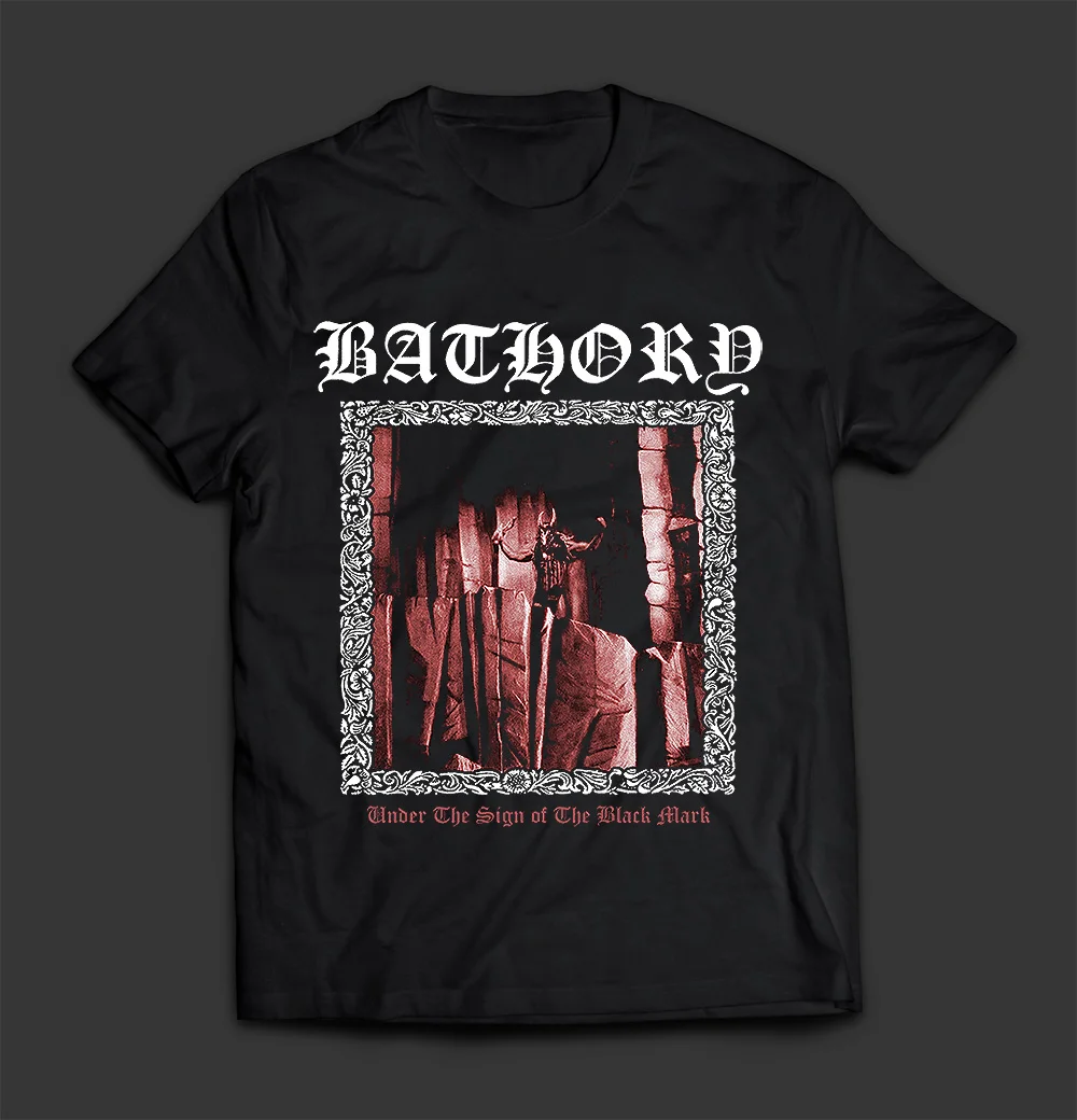 Vintage Metal Band Tops Rock Ounk T-shirt Bathory Under The Sign of The Black Mark T-Shirt Casual Loose Oversize Tee Unisex