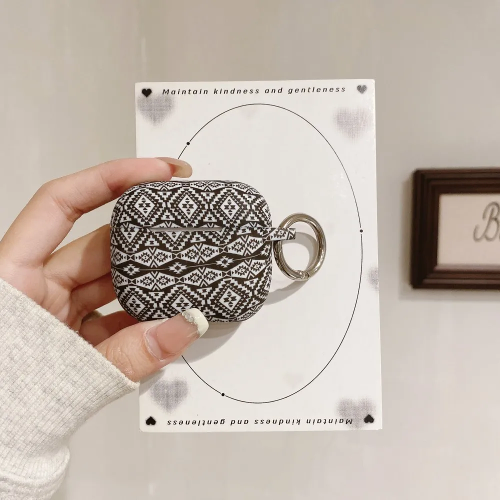 Penutup Earphone Cetak Geometri Abstrak untuk AirPods 4 Pro2 3 2 1 Casing Headphone Bluetooth Nirkabel Casing Cangkang Coque dengan Kait