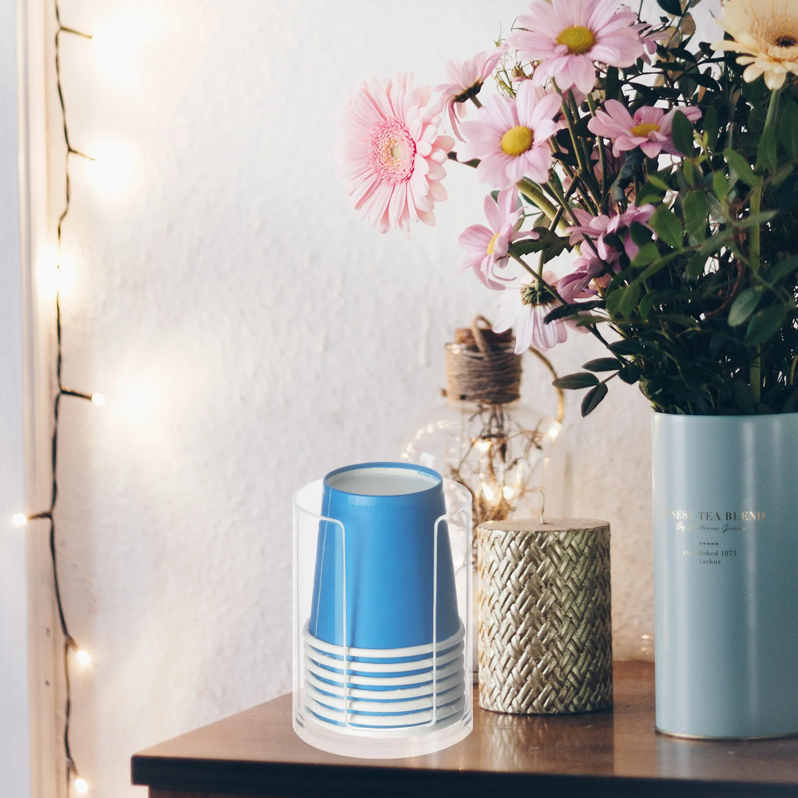 

2pcs Acrylic Paper Cup Holder Storage Box Disposable Organizer Household Sandwich Store Lounge Rack Cup Dispenser Tabletop