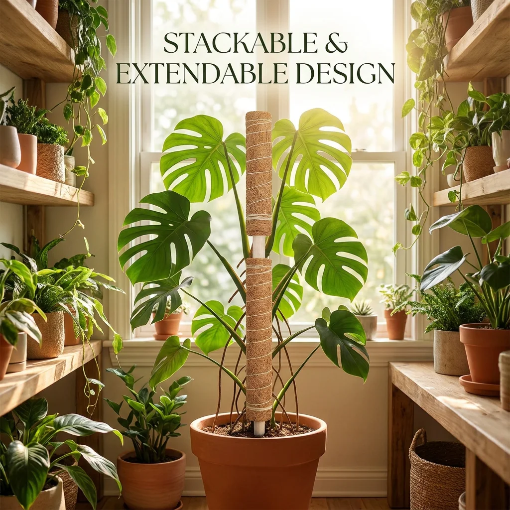 Plant vines climb and twine around coconut fiber poles, with 30cm/40cm/50cm sections that can be freely combined and assembled