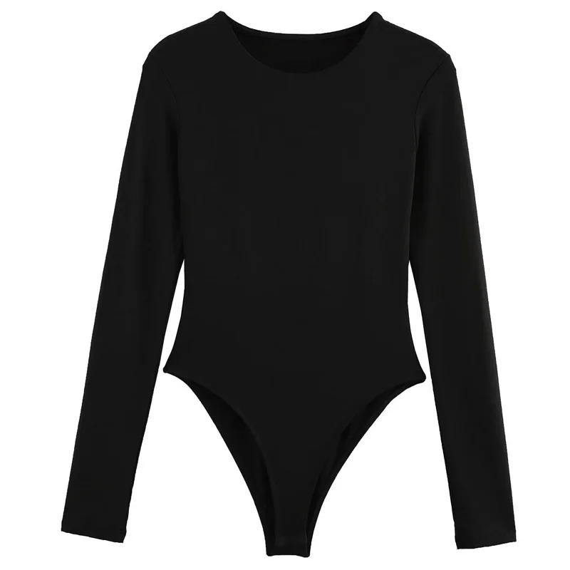 TRAF Bodysuit Women Sexy Woman Bodys Women's Long Sleeve Bodysuit Black Brown Coffee Top Women Rave Thong Spandex Bodysuit 2025